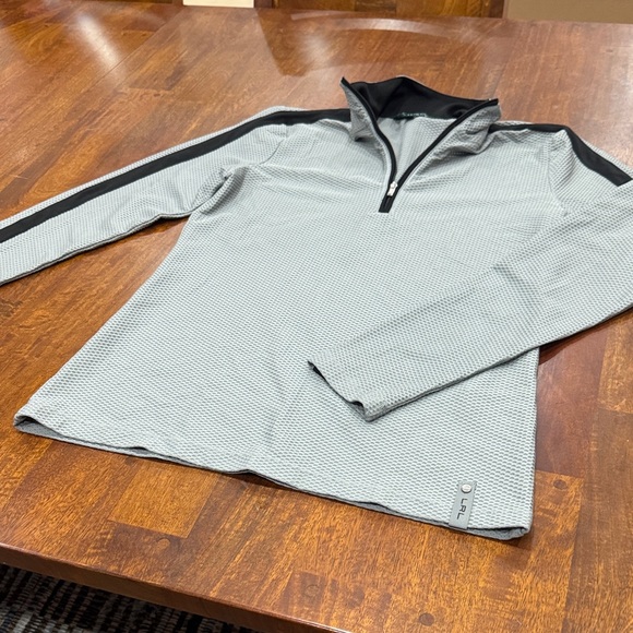 Lauren by Ralph Lauren Gray and Black Athletic Waffle Quarter-Zip Pullover - Picture 2 of 8